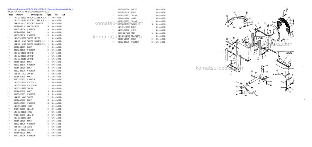 Komatsu d60f-8a s/n 45001-up overseas version Parts catalog cover Page 3