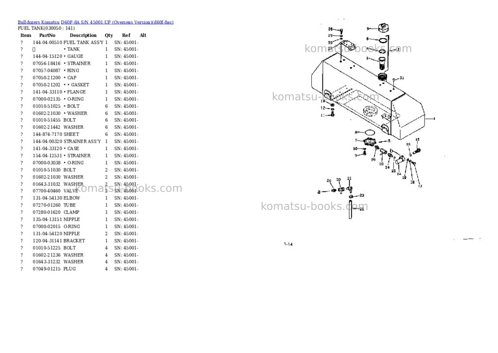 Komatsu d60f-8a s/n 45001-up overseas version Parts catalog cover Page 4