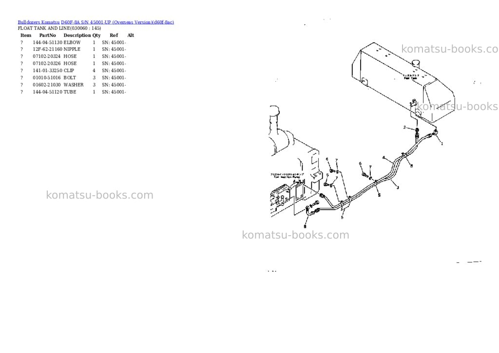 Komatsu d60f-8a s/n 45001-up overseas version Parts catalog cover Page 5