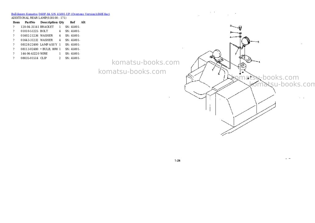 Komatsu d60f-8a s/n 45001-up overseas version Parts catalog cover Page 9