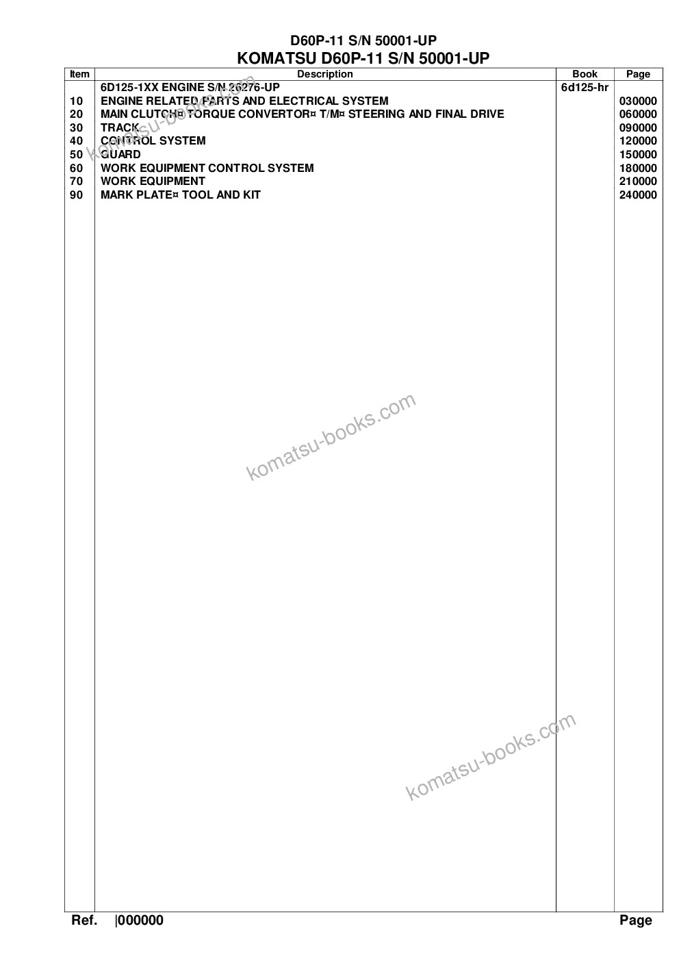 Komatsu d60p-11 s/n 50001-up Parts catalog cover Komatsu d60p-11 s/n 50001-up Parts catalog cover