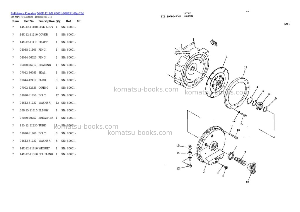 Komatsu d60p-12 s/n 60001-60883 Parts catalog cover Page 5 Komatsu d60p-12 s/n 60001-60883 Parts catalog cover Page 5