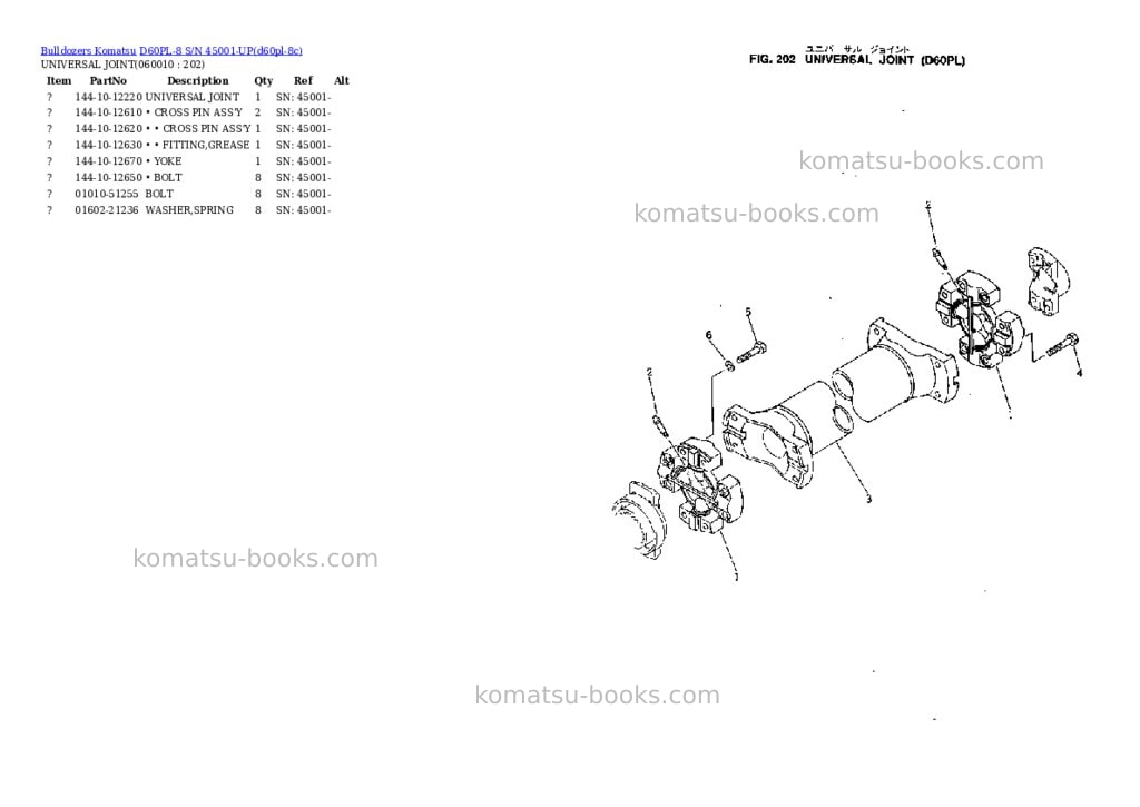 Komatsu d60pl-8 s/n 45001-up Parts catalog cover Page 9