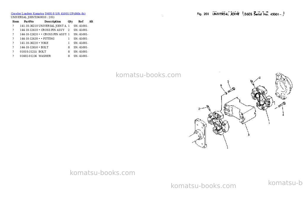 Komatsu d60s-8 s/n 45001-up Parts catalog cover Page 10