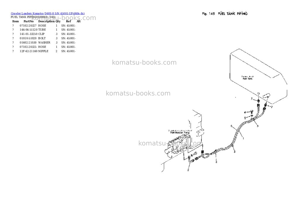 Komatsu d60s-8 s/n 45001-up Parts catalog cover Page 5