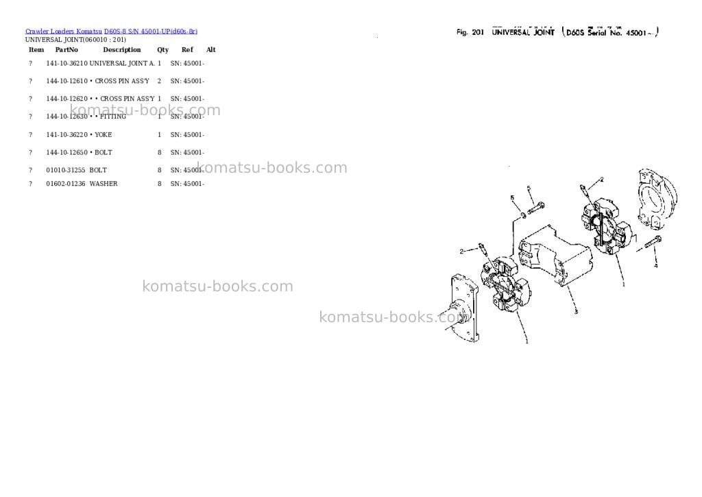 Komatsu D60S-8 S/N 45001-UP Parts catalog cover Page 10