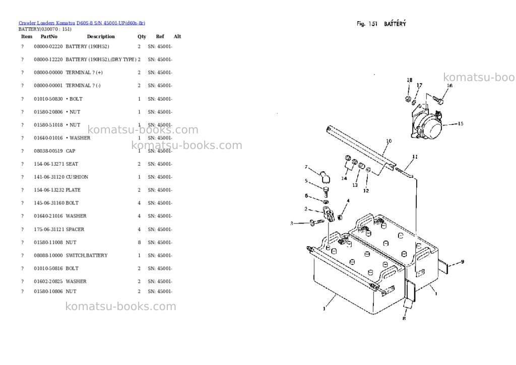 Komatsu D60S-8 S/N 45001-UP Parts catalog cover Page 6