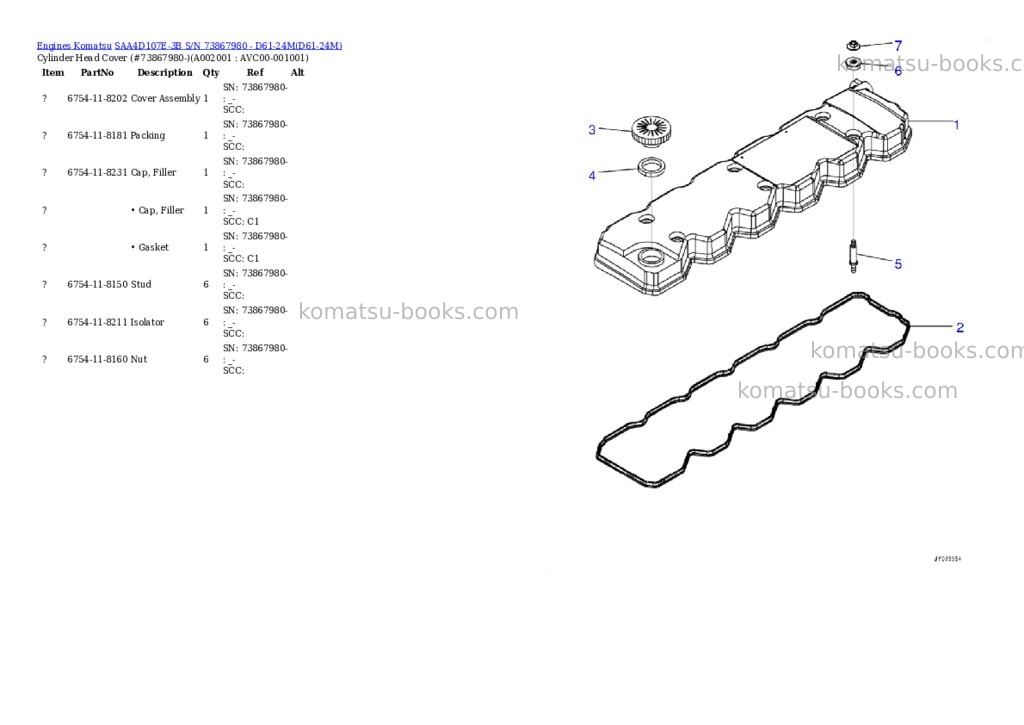 Komatsu saa4d107e-3b s/n 73867980 - d61-24m Parts catalog cover