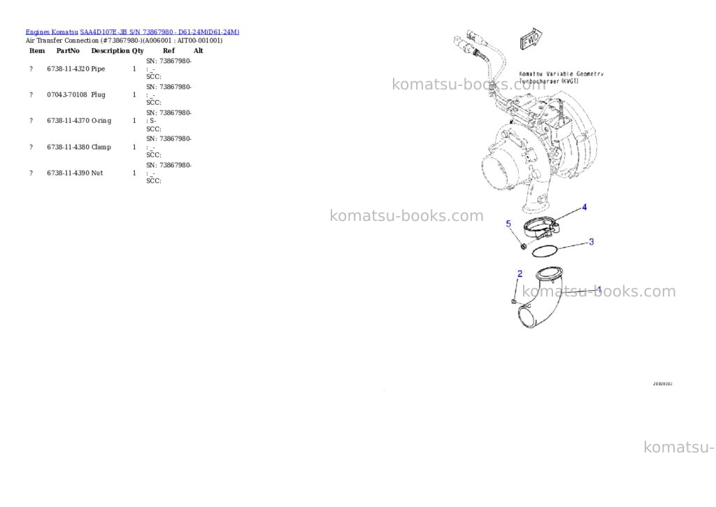 Komatsu saa4d107e-3b s/n 73867980 - d61-24m Parts catalog cover Page 4