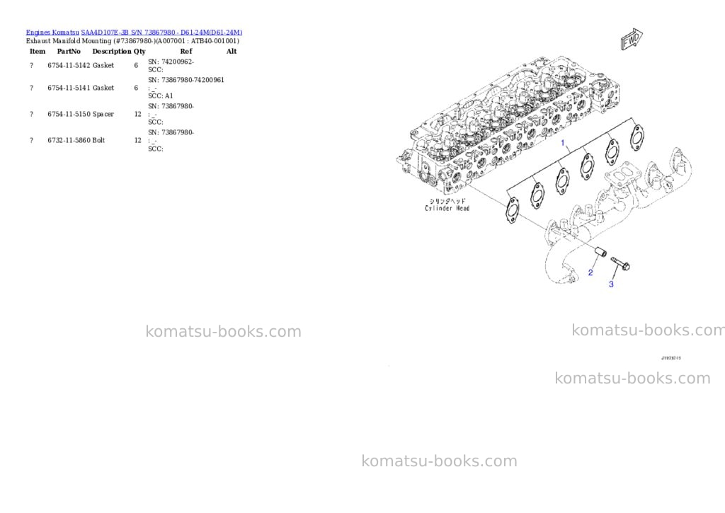 Komatsu saa4d107e-3b s/n 73867980 - d61-24m Parts catalog cover Page 5