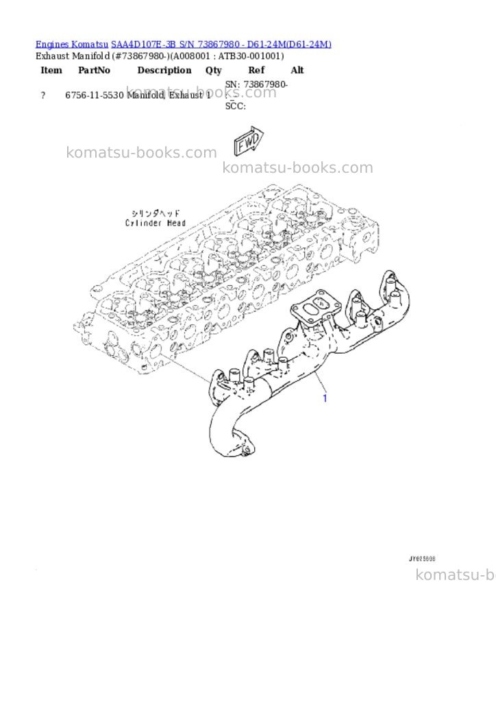 Komatsu saa4d107e-3b s/n 73867980 - d61-24m Parts catalog cover Page 6