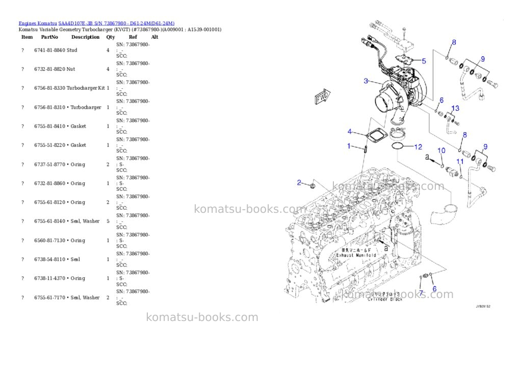 Komatsu saa4d107e-3b s/n 73867980 - d61-24m Parts catalog cover Page 7