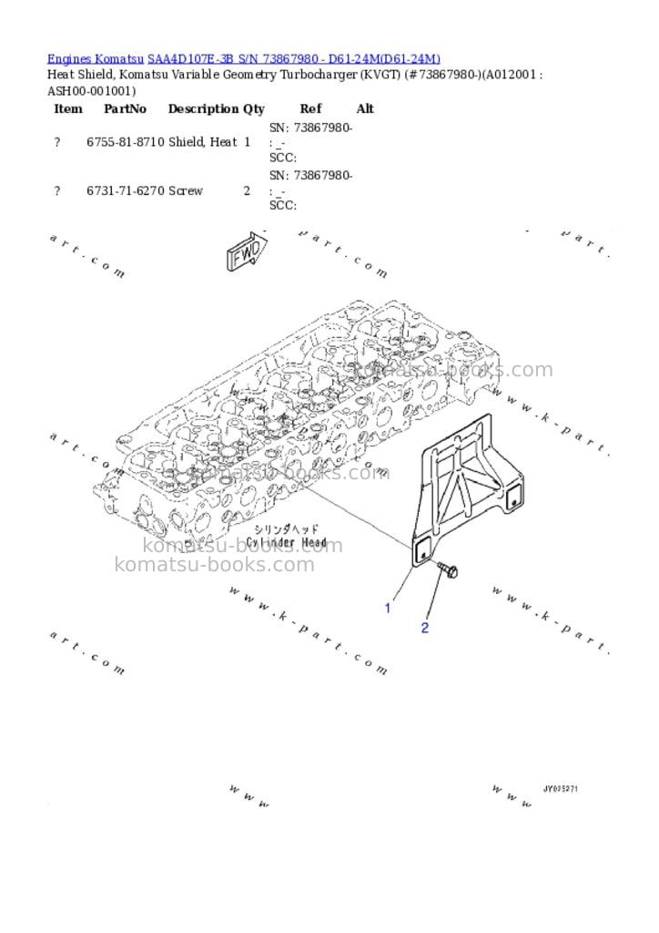 Komatsu saa4d107e-3b s/n 73867980 - d61-24m Parts catalog cover Page 9