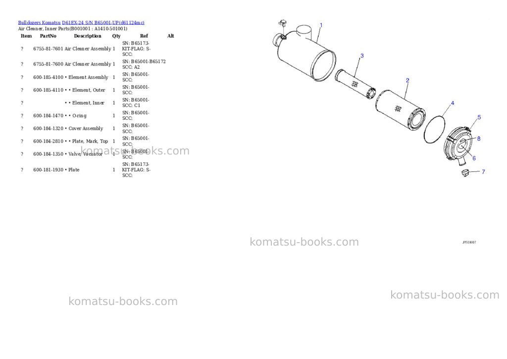 Komatsu D61EX-24 S/N B65001-UP Parts catalog cover