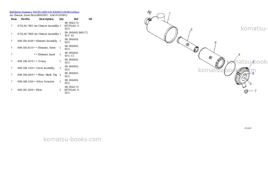 Komatsu D61EX-24E0 S/N B65001-UP Parts catalog cover