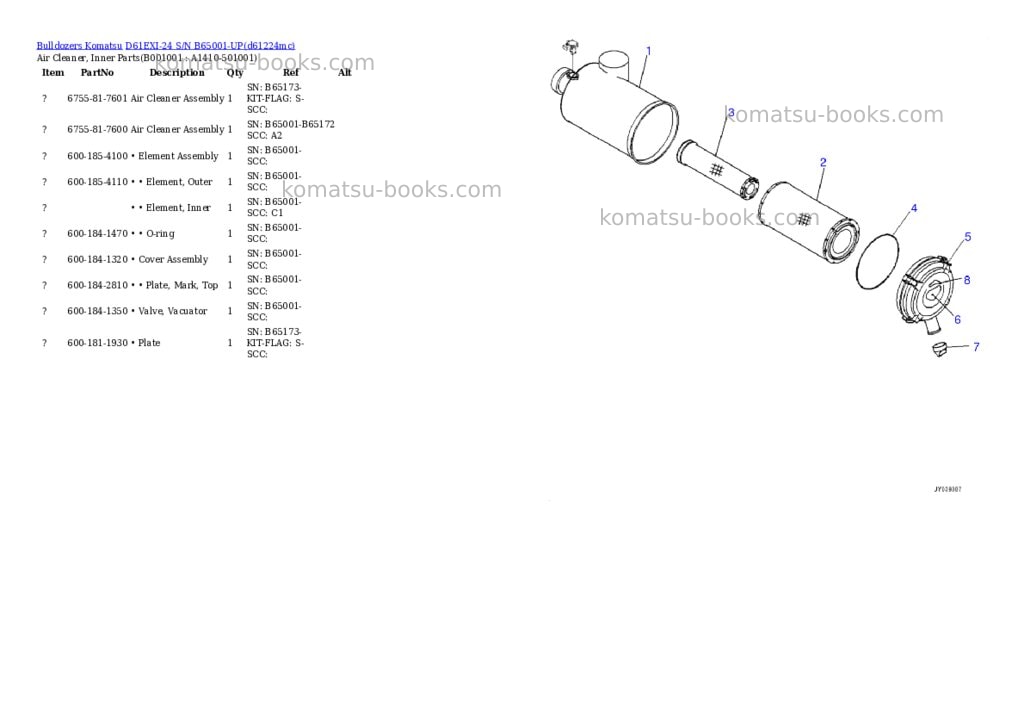 Komatsu D61EXI-24 S/N B65001-UP Parts catalog cover