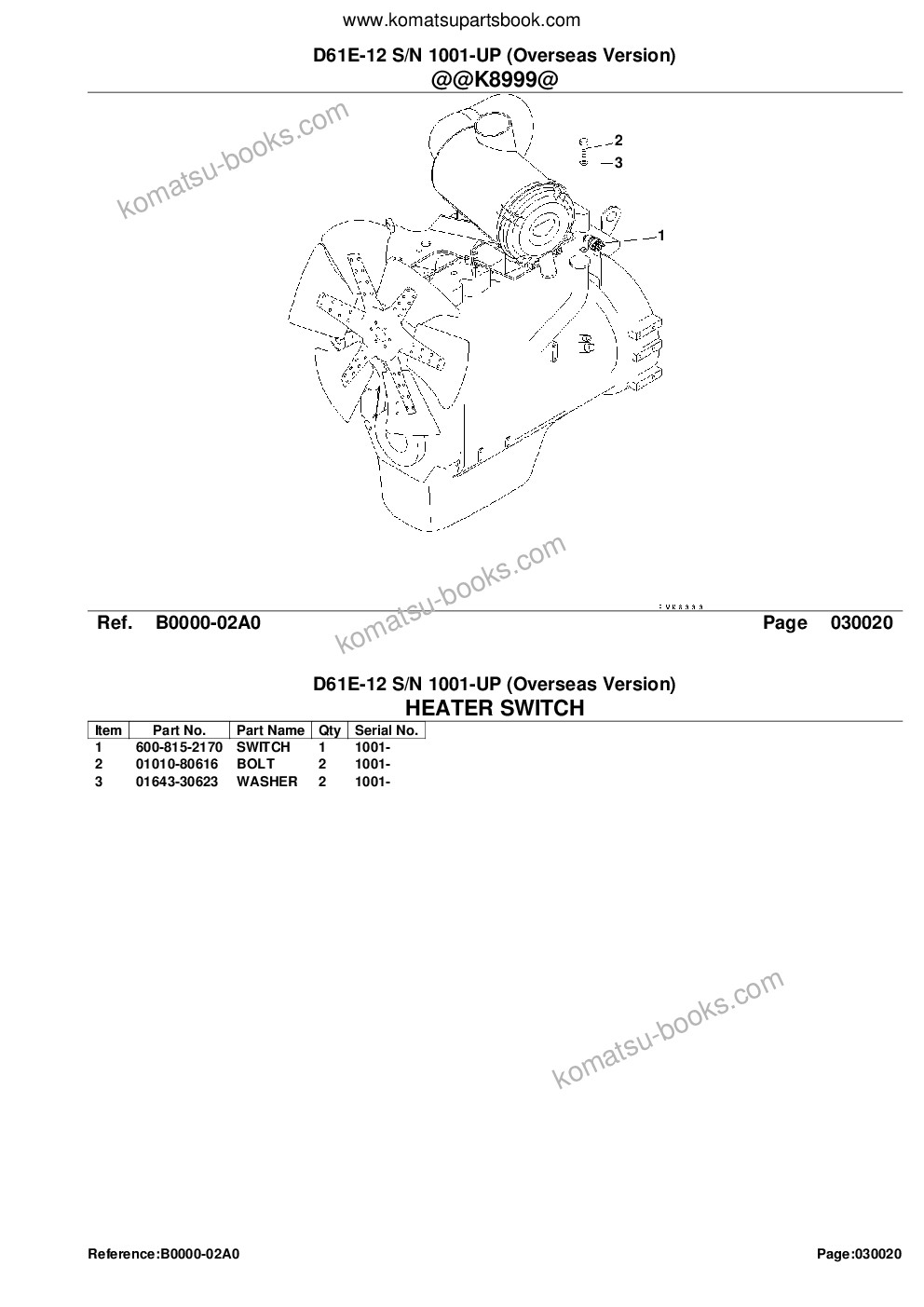 Komatsu D61E-12 S/N 1001-UP (Overseas Version) Parts catalog cover Page 4