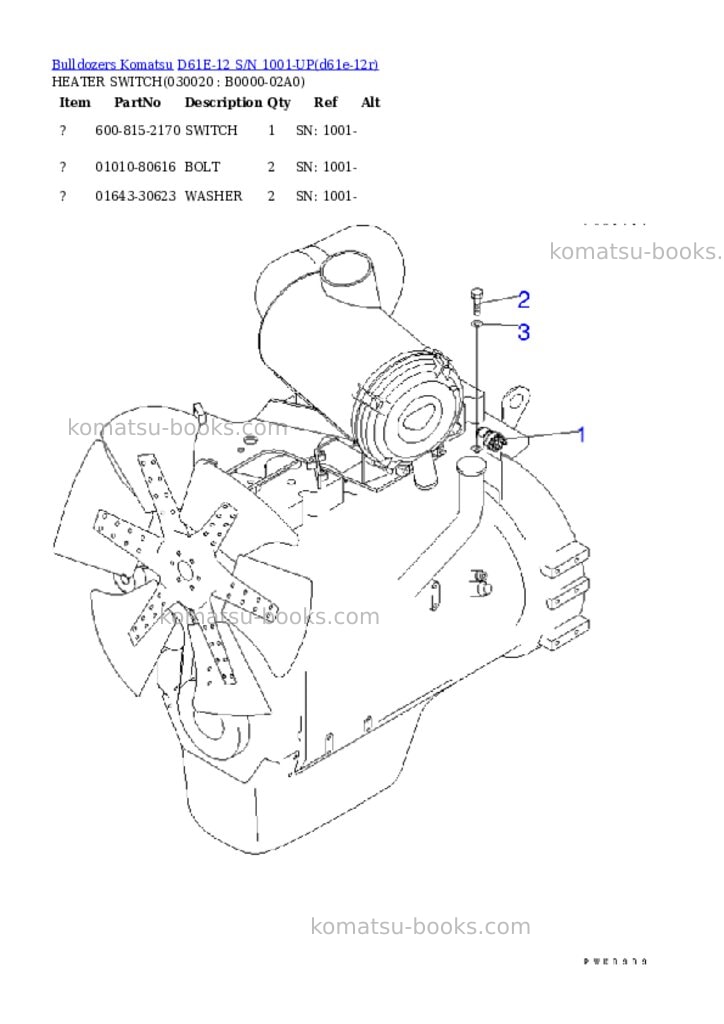 Komatsu d61e-12 s/n 1001-up overseas version Parts catalog cover