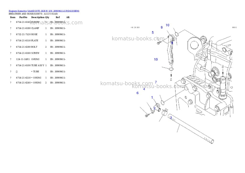Komatsu SAA6D107E-1KB-W S/N 30909615-UP Parts catalog cover Page 6 Komatsu SAA6D107E-1KB-W S/N 30909615-UP Parts catalog cover Page 6