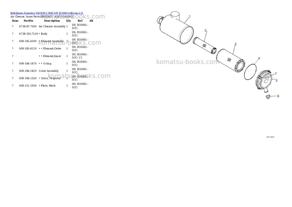 Komatsu D61EM-23M0 S/N B10001 Parts catalog cover Page 5 Komatsu D61EM-23M0 S/N B10001 Parts catalog cover Page 5