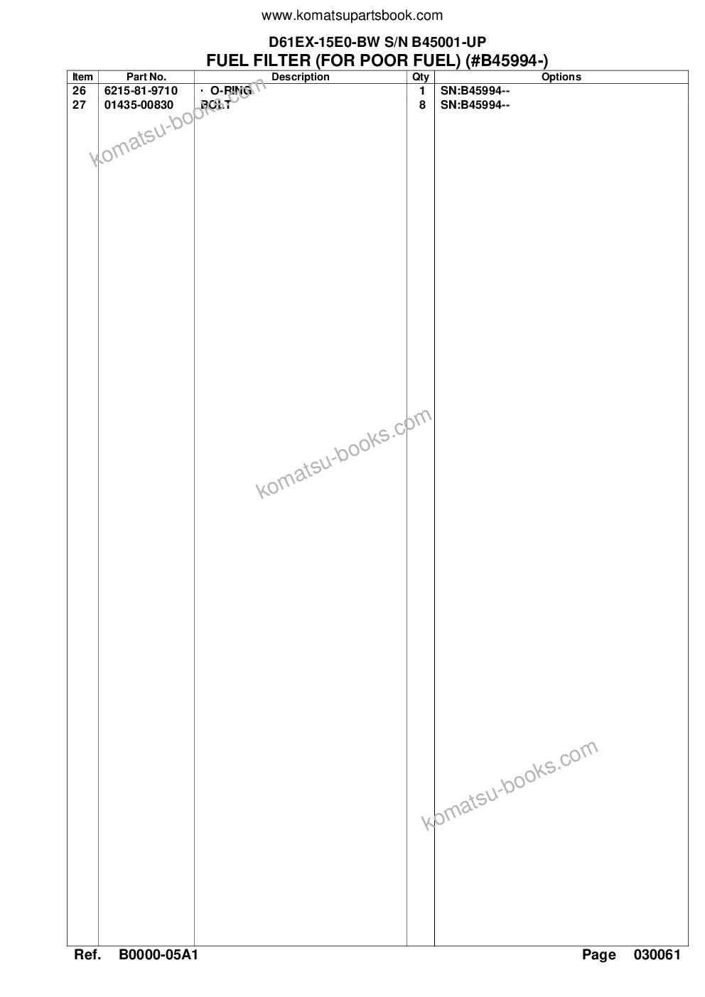 Komatsu d61ex-15e0-bw s/n b45001-up Parts catalog cover Page 10