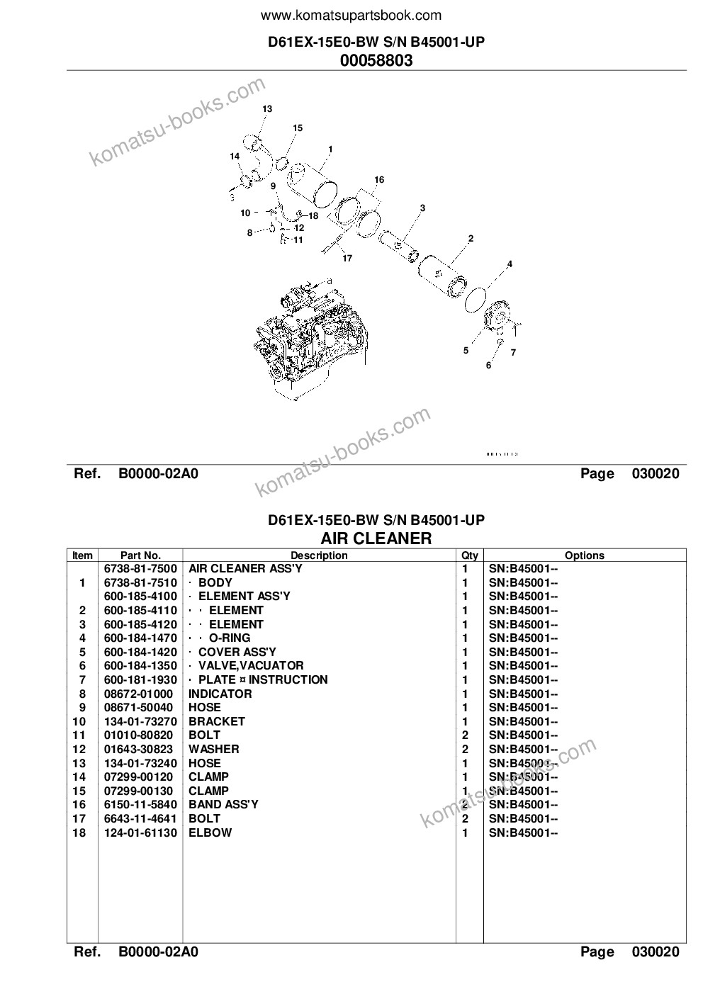 Komatsu d61ex-15e0-bw s/n b45001-up Parts catalog cover Page 4