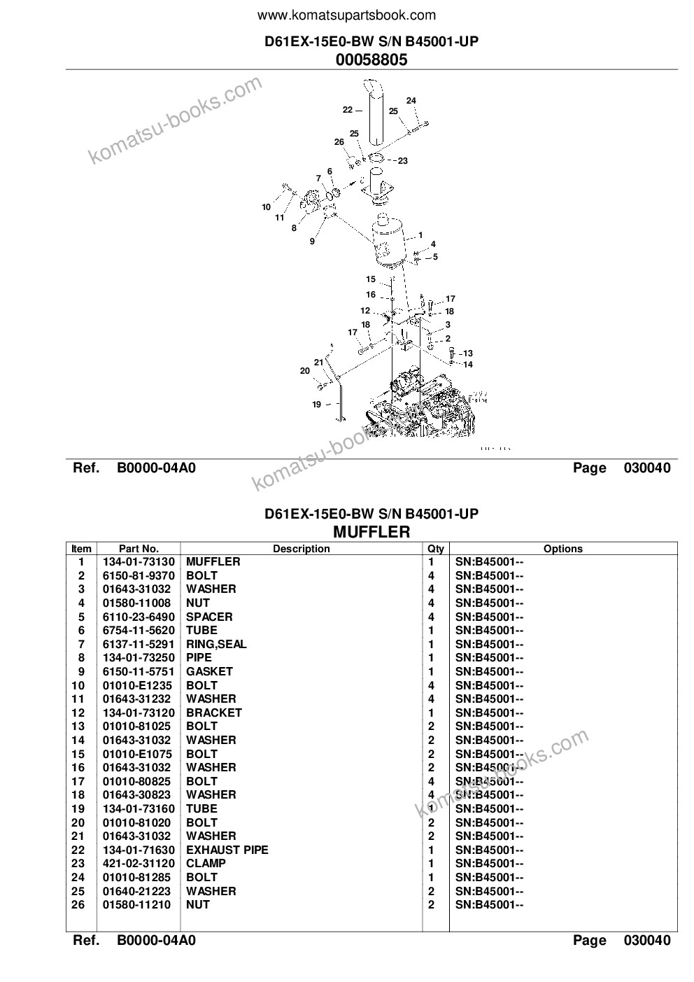 Komatsu d61ex-15e0-bw s/n b45001-up Parts catalog cover Page 6