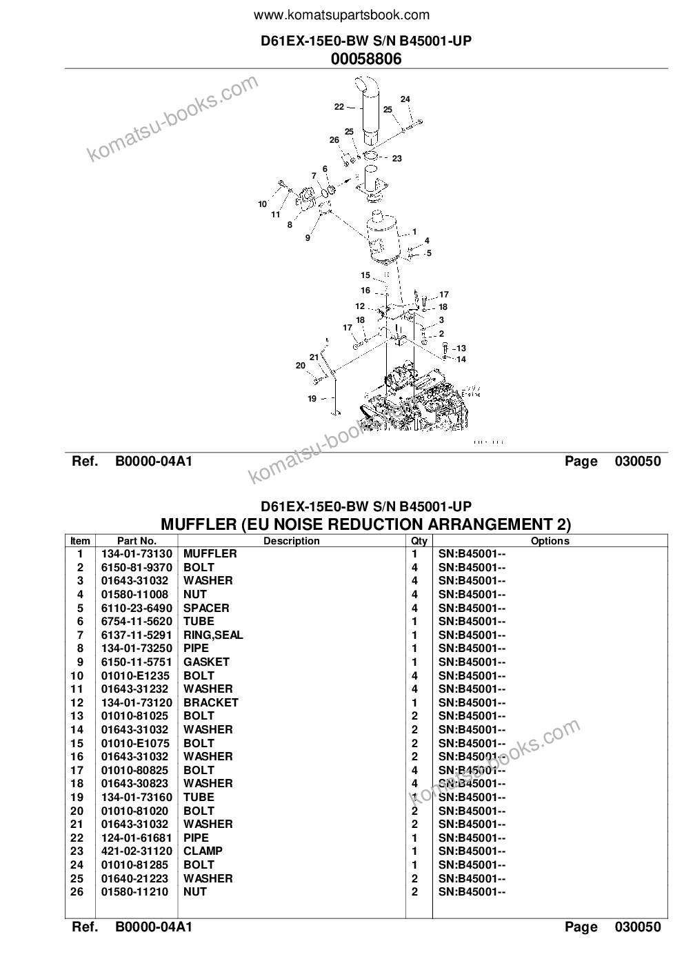 Komatsu d61ex-15e0-bw s/n b45001-up Parts catalog cover Page 7