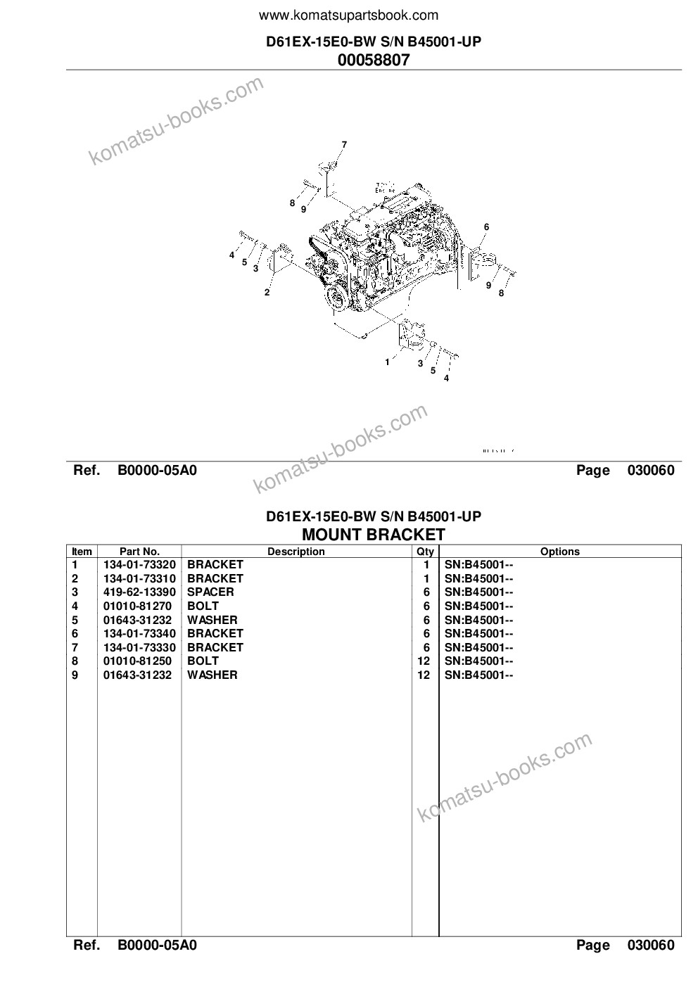 Komatsu d61ex-15e0-bw s/n b45001-up Parts catalog cover Page 8