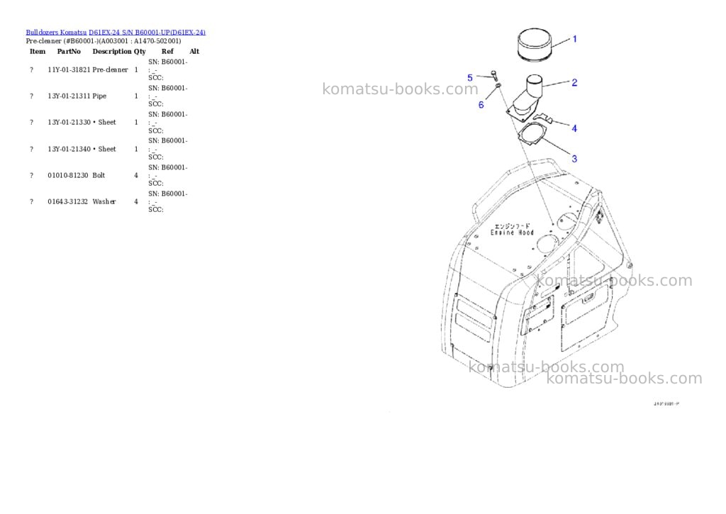 Komatsu D61EX-24 S/N B60001-UP Parts catalog cover Page 2