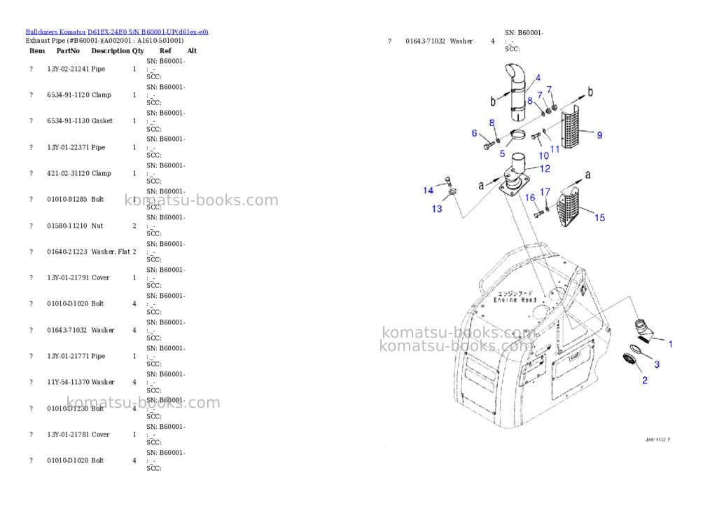 Komatsu D61EX-24E0 S/N B60001-UP Parts catalog cover Page 2 Komatsu D61EX-24E0 S/N B60001-UP Parts catalog cover Page 2
