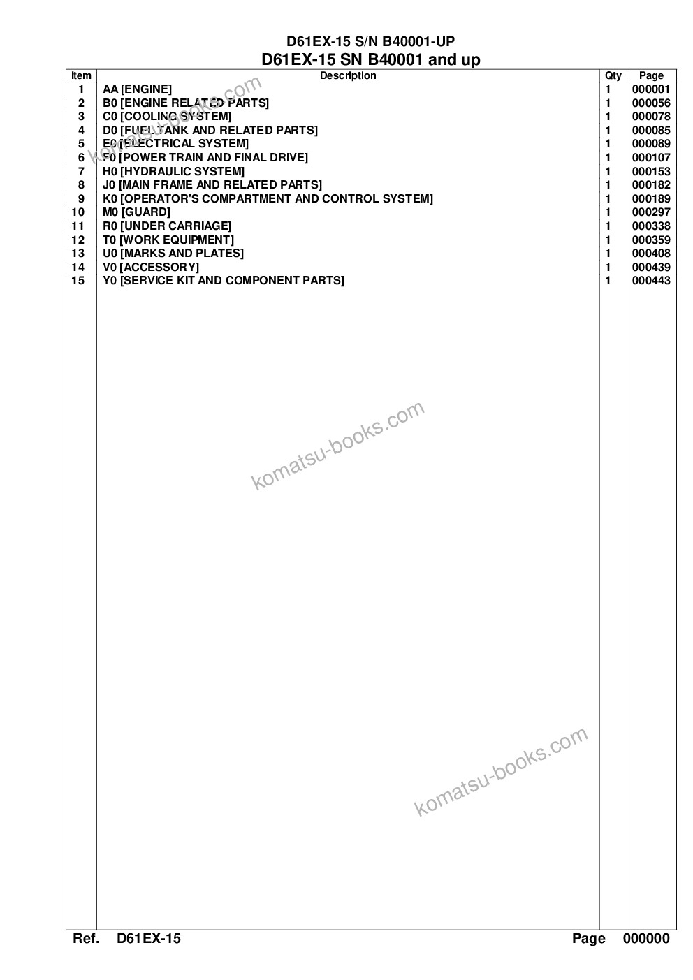 Komatsu d61ex-15 s/n b40001-up Parts catalog cover