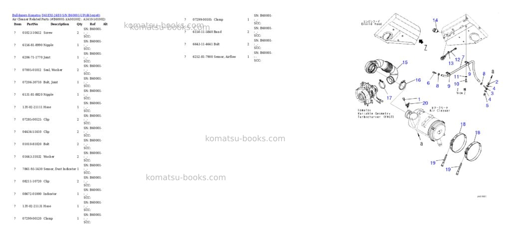 Komatsu D61EXI-24E0 S/N B60001-UP Parts catalog cover