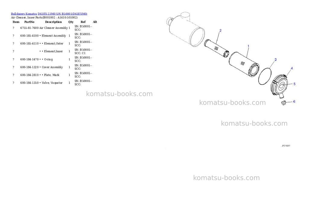 Komatsu d61ex-23m0 s/n b50001 Parts catalog cover