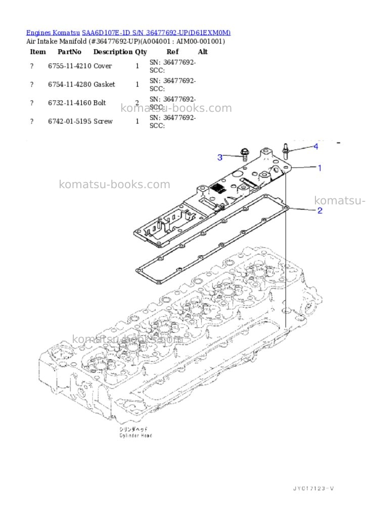 Komatsu saa6d107e-1d s/n 36477692-up Parts catalog cover Page 3