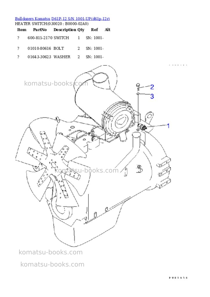 Komatsu d61p-12 s/n 1001-up overseas version Parts catalog cover