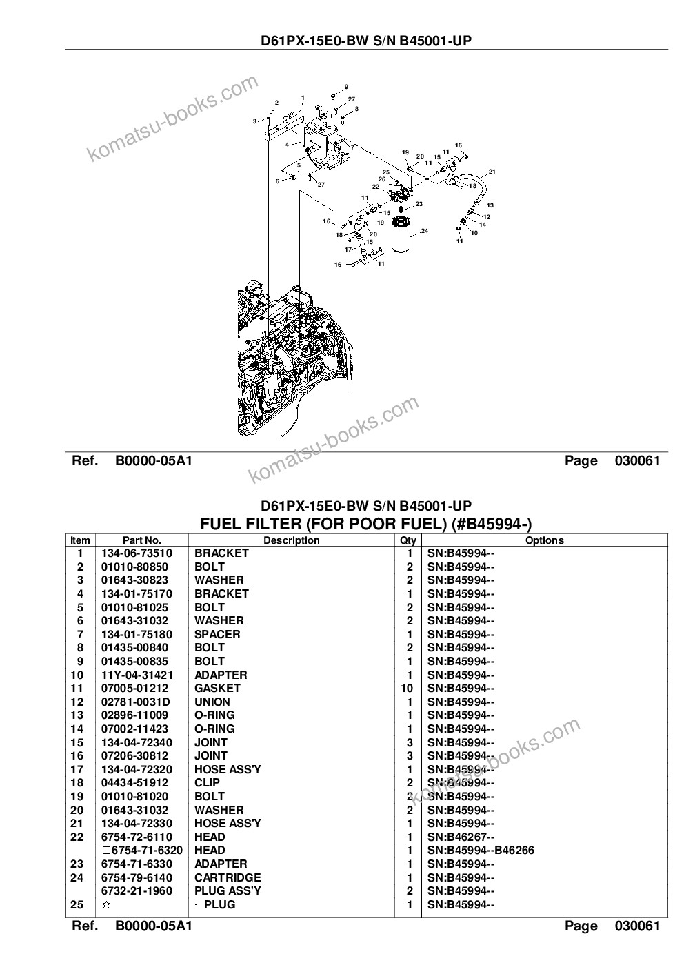 Komatsu d61px-15e0-bw s/n b45001-up Parts catalog cover Page 9