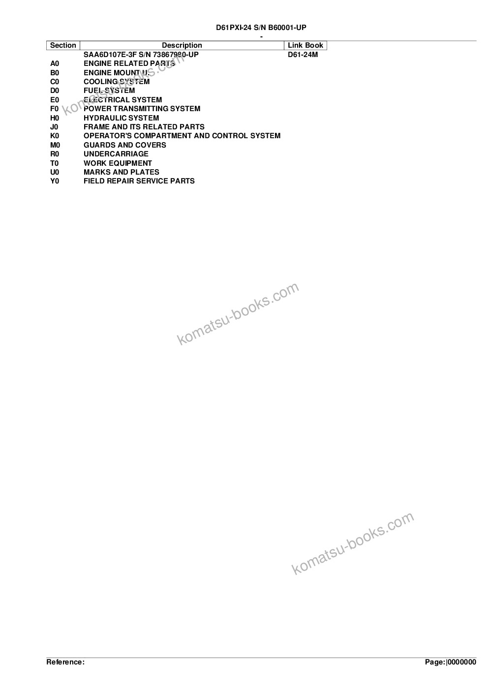 Komatsu d61pxi-24 s/n b60001-up Parts catalog cover