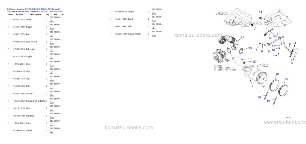 Komatsu D61PXI-24E0 S/N B60001-UP Parts catalog cover