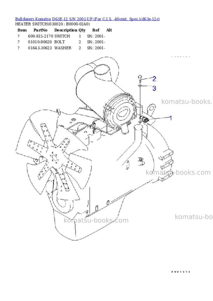 Komatsu d63e-12 s/n 2001-up for c.i.s. -40cent. spec. Parts catalog cover