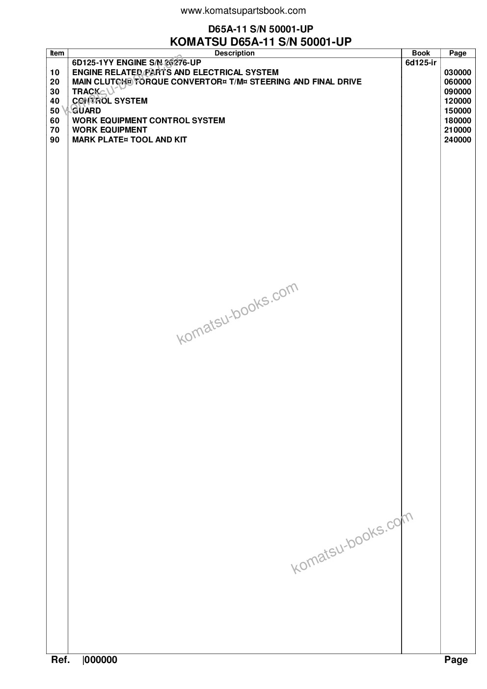 Komatsu d65a-11 s/n 50001-up Parts catalog cover