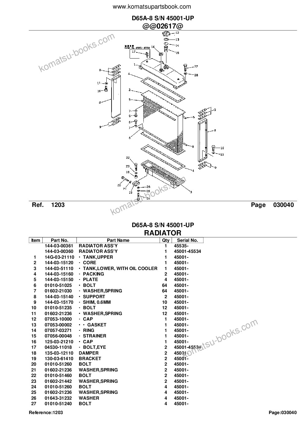 Komatsu D65A-8 S/N 45001-UP Parts catalog cover Page 8