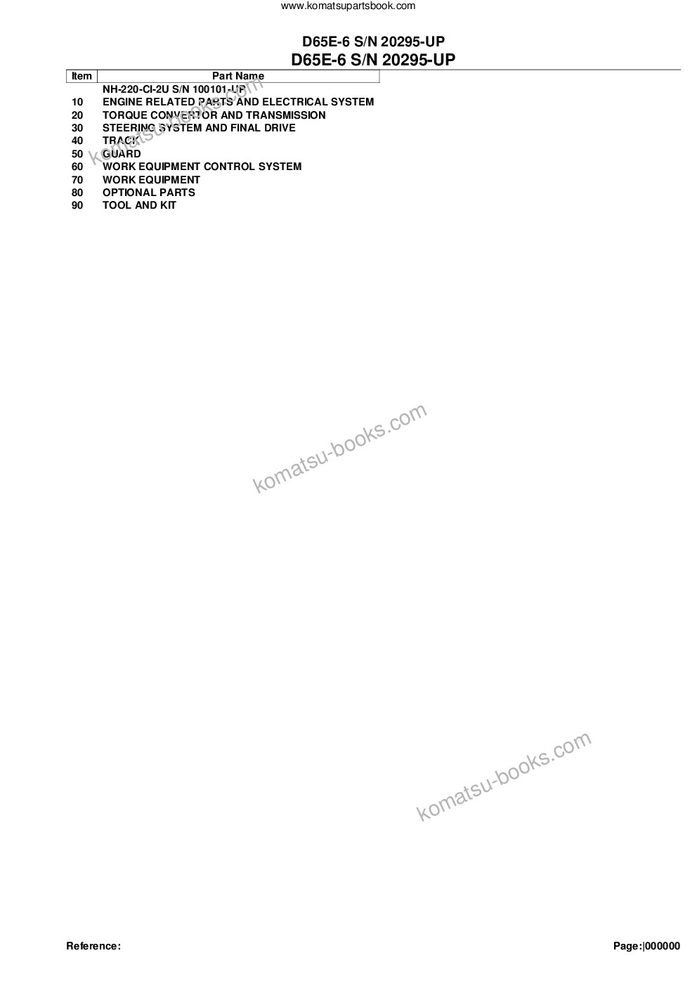 Komatsu d65e-6 s/n 20295-up Parts catalog cover