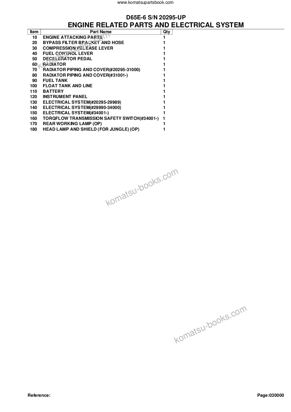 Komatsu d65e-6 s/n 20295-up Parts catalog cover Page 2