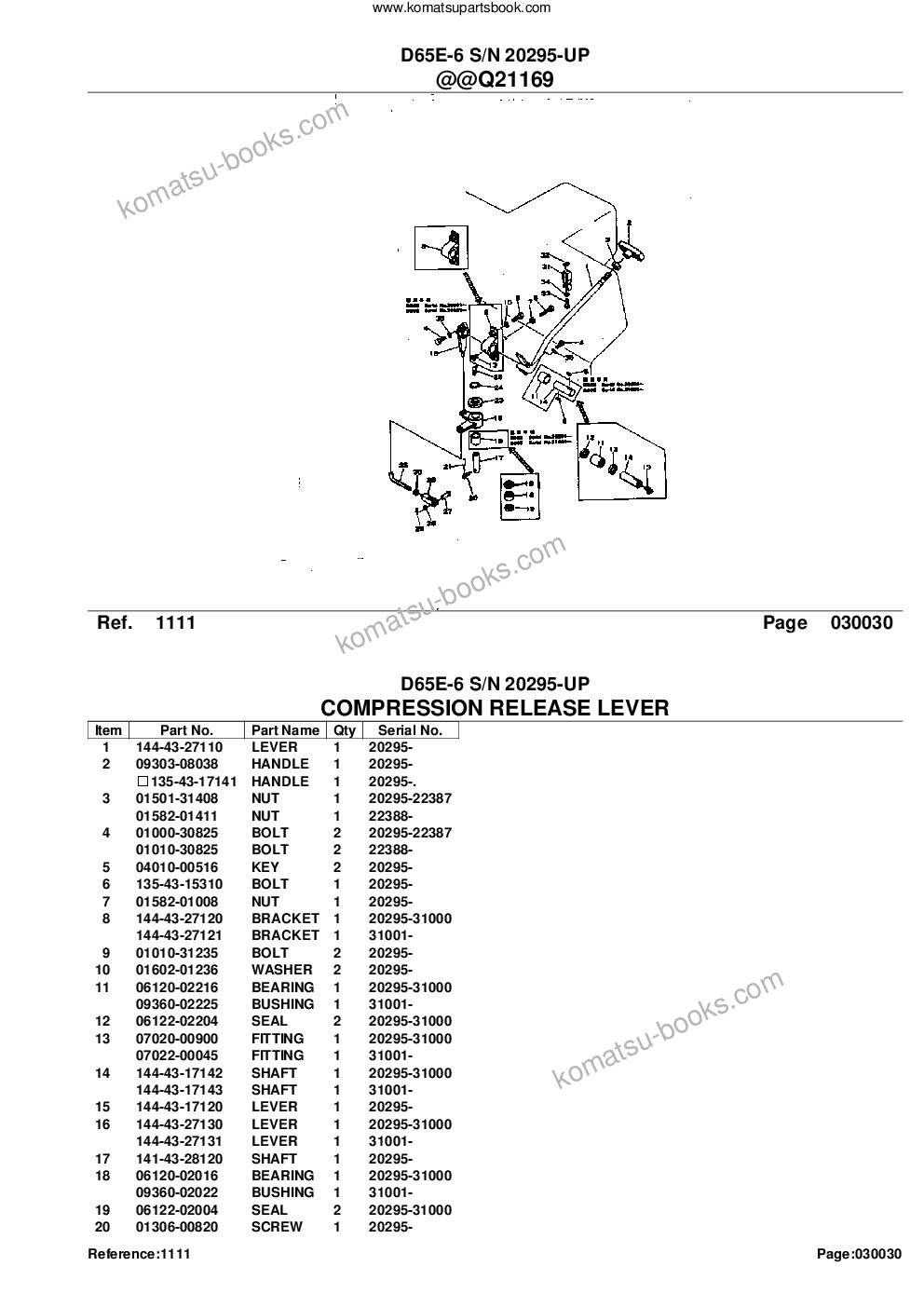 Komatsu d65e-6 s/n 20295-up Parts catalog cover Page 5