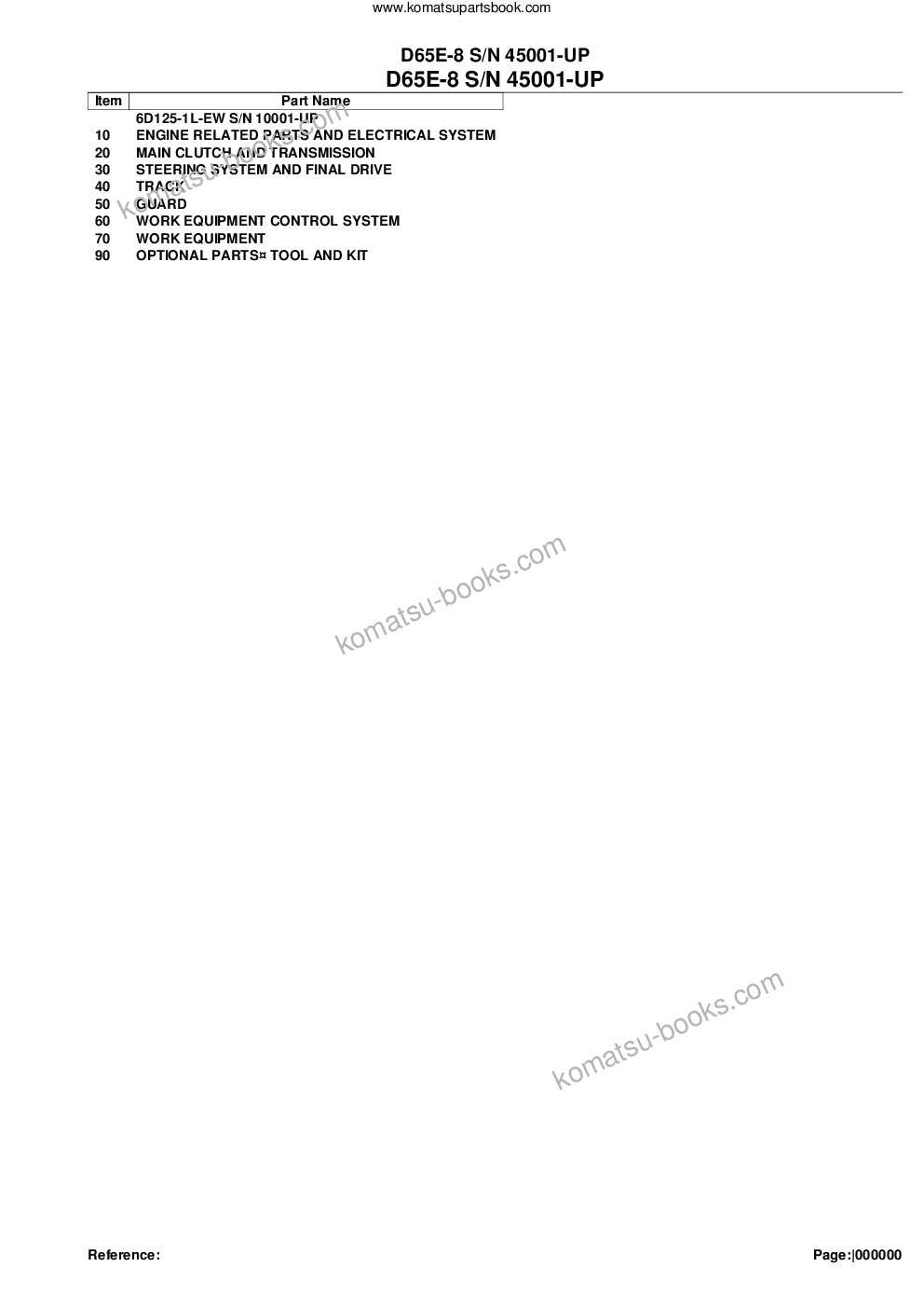 Komatsu d65e-8 s/n 45001-up Parts catalog cover