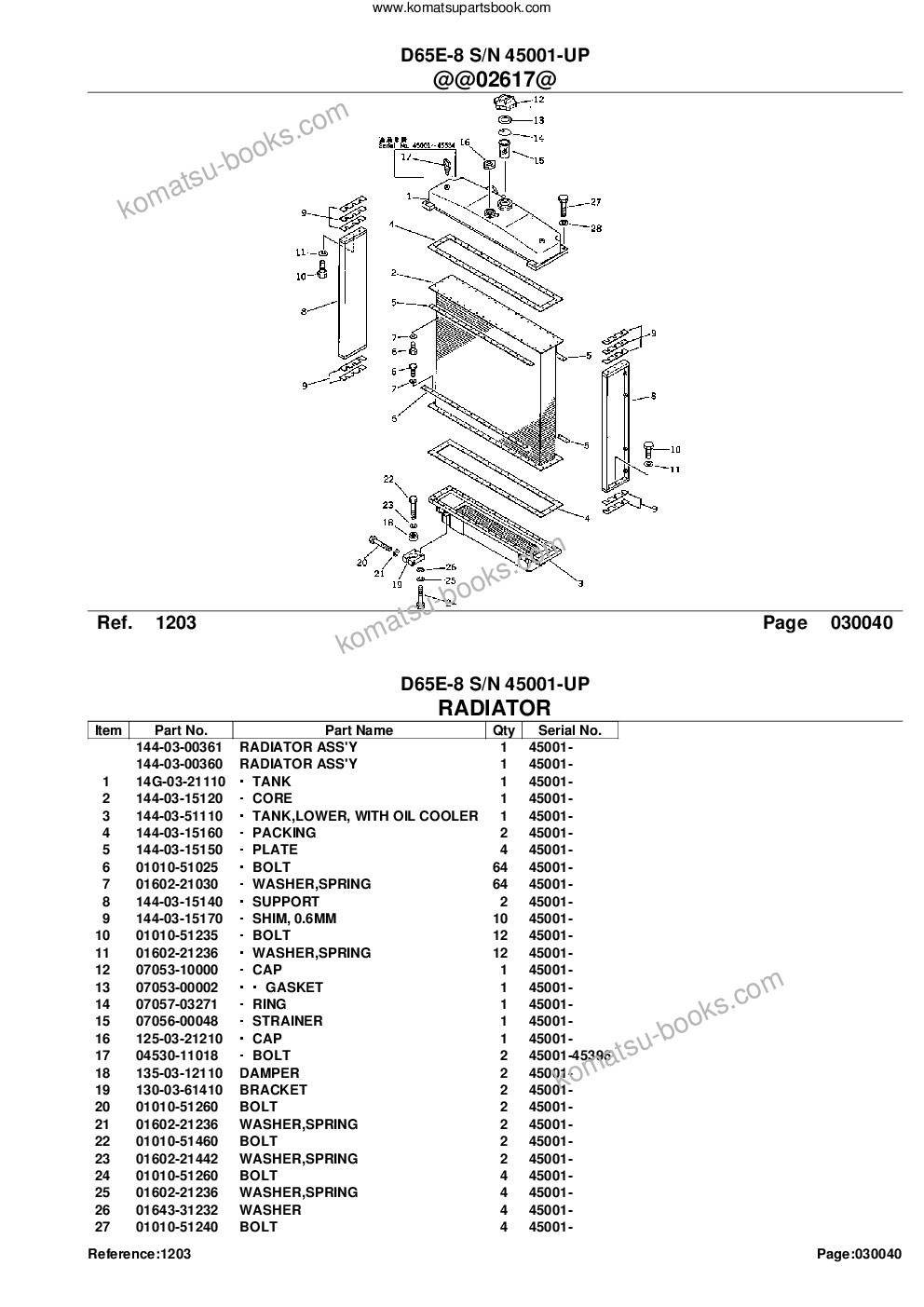 Komatsu d65e-8 s/n 45001-up Parts catalog cover Page 8