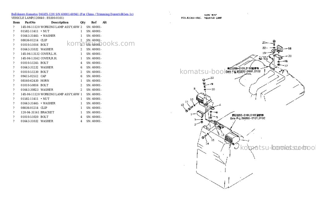 Komatsu d65ex-12h s/n 60001-60941 for china / trimming dozer Parts catalog cover Page 10