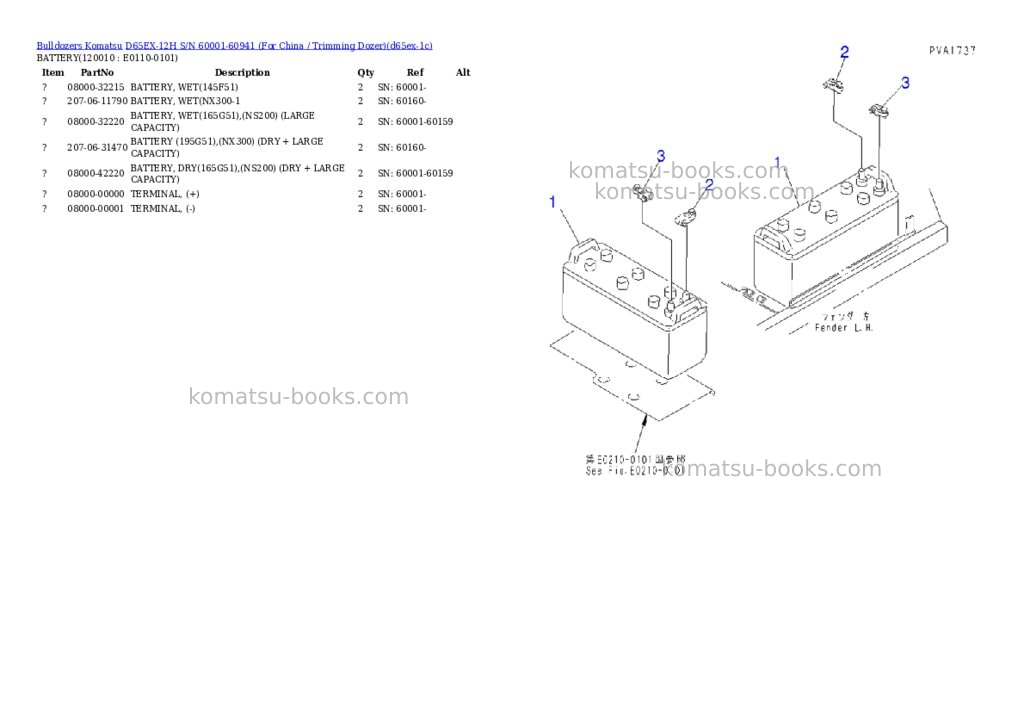 Komatsu d65ex-12h s/n 60001-60941 for china / trimming dozer Parts catalog cover Page 7