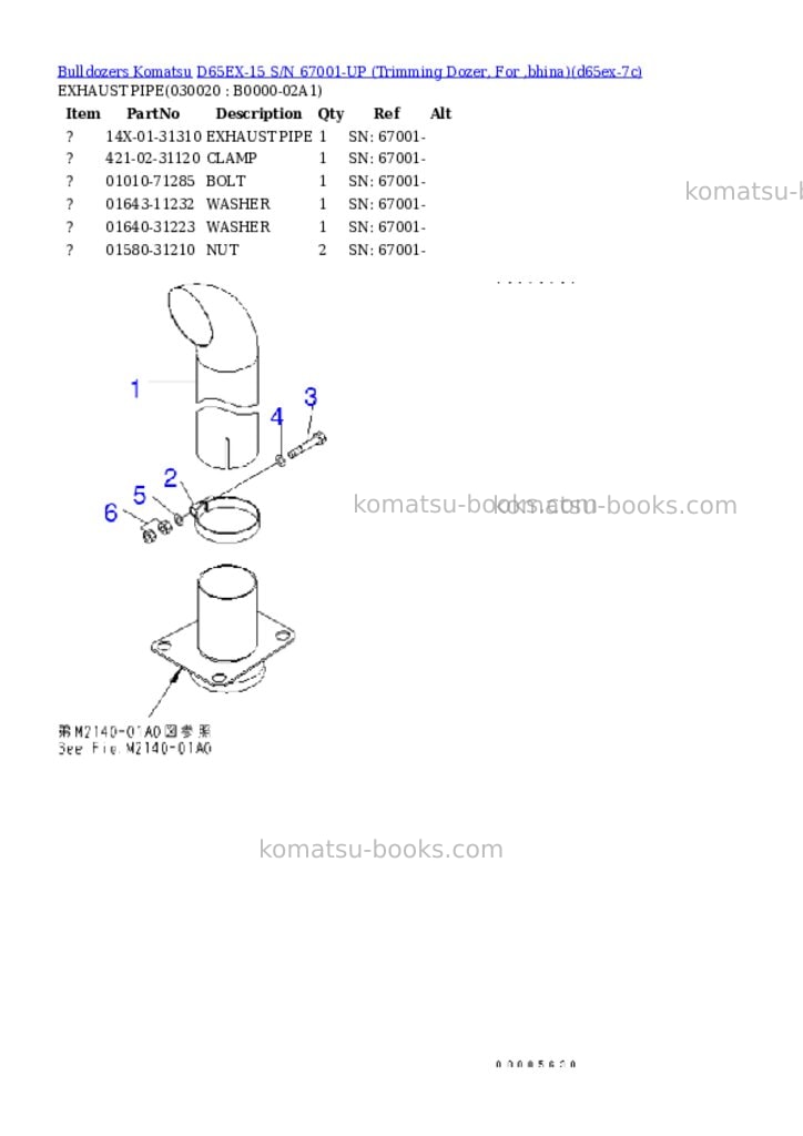 Komatsu D65EX-15 S/N 67001-UP (Trimming Dozer, For ‚bhina) Parts catalog cover